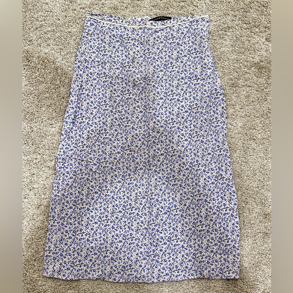 Brandy Melville Blue and light rose Floral Midi Skirt